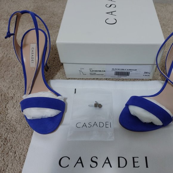 NEW CASADEI pellame open toe ankle strap blue suede sandals heels EU 35.5 - Picture 12 of 15